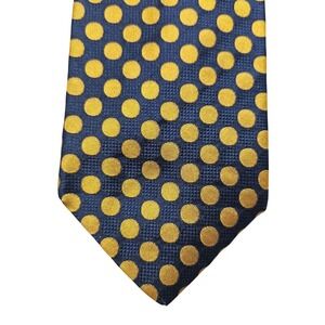 Jos. A. Bank Tie Mens Extra Long Gold Navy Blue Polka Dot Premier Collection